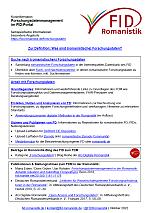 Kleine Version der Übersicht zu den Angeboten des FID Romanistik zum Forschungsdatenmanagement in der Romanistik, A4, enthält Links.